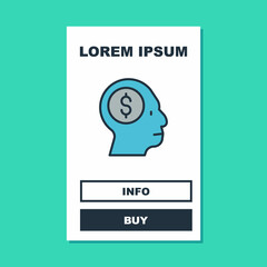 Filled outline Business man planning mind icon isolated on turquoise background. Head with dollar. Idea to earn money. Business investment growth. Vector