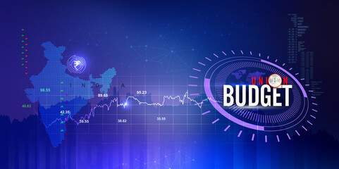 India Union Budget, India economy, finance background, Indian rupee blue abstract background, illustration, rupee currency, rupee background