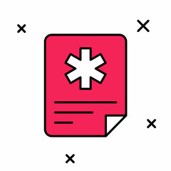 Obraz premium Filled outline Medical clipboard with clinical record icon isolated on white background. Prescription, medical check marks report. Vector