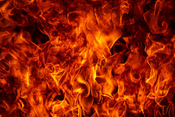 Fire flame isolate on black background. Burn flames, abstract texture. Art design for fire pattern,...