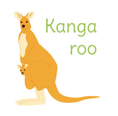 the red kangaroo is standing. Australian bird in a simple style. Flat vector illustration