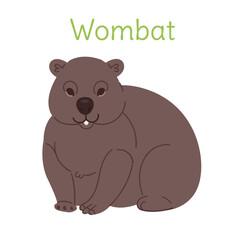 the wombat is sitting. Australian bird in a simple style. Flat vector illustration