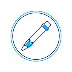 Filled outline Pencil with eraser icon isolated on white background. Drawing and educational tools. School office symbol. Vector