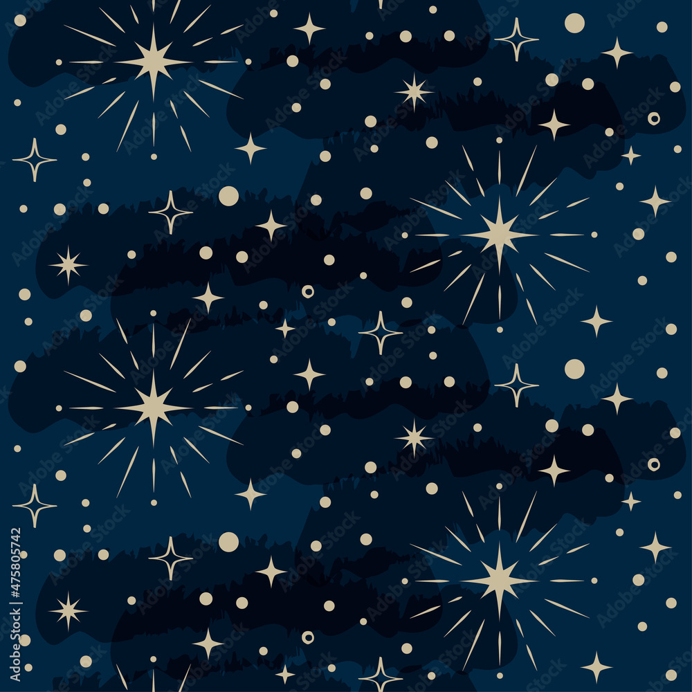 Canvas Prints gold star seamless pattern on dark background