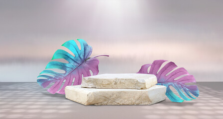 Original creative template for spa product presentation in form of composition of stone or marble...