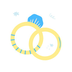 Hand drawn diamond ring and engagement ring isolated on a white background. Doodle, illustration in a simple flat style. It can be used for decoration of textile, paper and other surfaces.