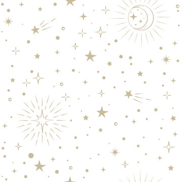 Gold Star And Moon Seamless Pattern On White Background