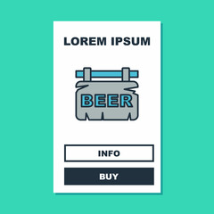 Fototapeta premium Filled outline Street signboard with inscription Beer icon isolated on turquoise background. Suitable for advertisements bar, cafe, pub, restaurant. Vector