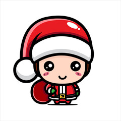 cute boy cartoon character design celebrating christmas wearing santa claus costume