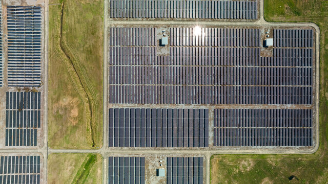 Top view of solar panel, solar farm construction renewable energy a field of solar panels image