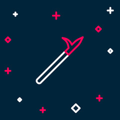 Line Metal pike pole with wooden handle icon isolated on blue background. Spear, pickaxe, hook hand extinguishing instrument and tool for fireman. Colorful outline concept. Vector