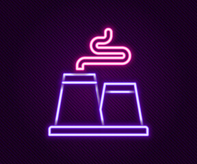 Glowing neon line Factory icon isolated on black background. Industrial building. Colorful outline concept. Vector