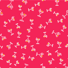 Line Cocktail and alcohol drink icon isolated seamless pattern on red background. Vector