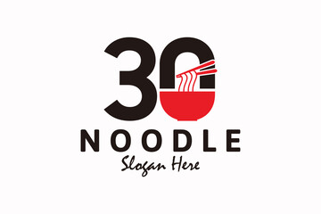 Fototapeta na wymiar noodle logo design with number thirty, logo inspiration