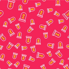 Line Grave with tombstone icon isolated seamless pattern on red background. Vector