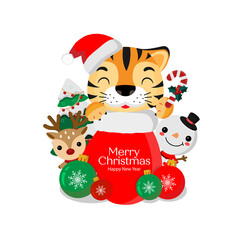 Merry Christmas and happy new year greeting card. Year of the Tiger.
