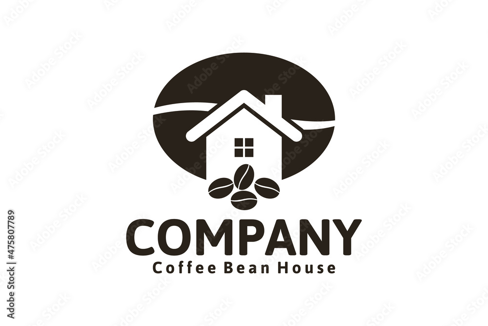 Wall mural coffee bean logo design with house, logo inspiration