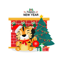 Merry Christmas and happy new year greeting card. Year of the Tiger.