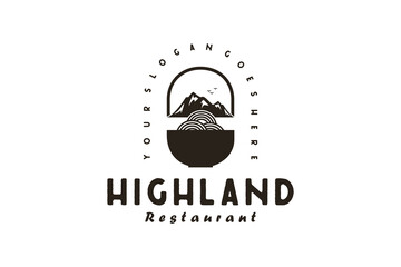 vintage mountain logo design with noodle, logo inspiration