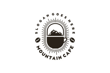 Fototapeta premium vintage mountain logo with cup of coffee, logo inspiration