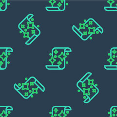 Line Magic scroll icon isolated seamless pattern on blue background. Decree, paper, parchment, scroll icon. Vector