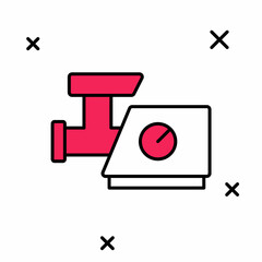 Filled outline Kitchen meat grinder icon isolated on white background. Vector