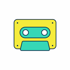 Filled outline Retro audio cassette tape icon isolated on white background. Vector