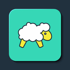 Filled outline Sheep icon isolated on blue background. Counting sheep to fall asleep. Turquoise square button. Vector
