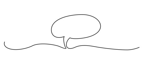 Continuous one line drawing of speech bubble. Speech bubbles isolated on white background. Black and white graphics minimalist linear vector illustration made of single line. For mobile app and social