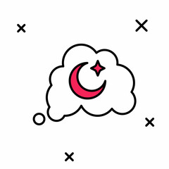 Filled outline Dreams icon isolated on white background. Sleep, rest, dream concept. Resting time and comfortable relaxation. Vector