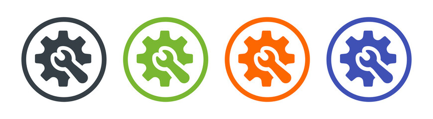 Wrench and cog wheel icon sign.