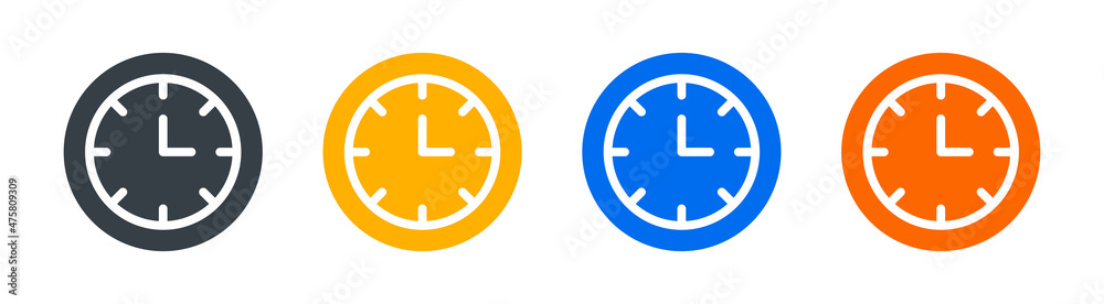 Poster clock and time icon set. clock face symbol vector illustration