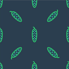 Line Fresh cucumber icon isolated seamless pattern on blue background. Vector
