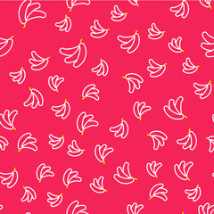 Line Banana icon isolated seamless pattern on red background. Vector