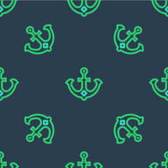 Line Anchor icon isolated seamless pattern on blue background. Vector