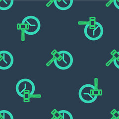 Line Auction hammer icon isolated seamless pattern on blue background. Gavel - hammer of judge or auctioneer. Bidding process, deal done. Auction bidding. Vector