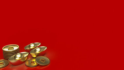 The Chinese  gold money on red background  for business or holiday concept 3d rendering