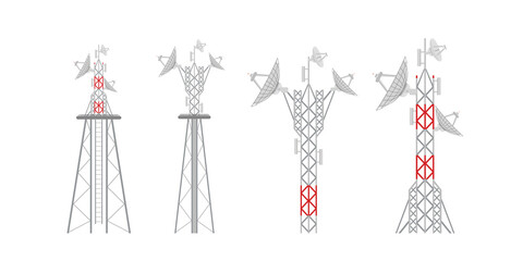 illustration with set of antenna silhouettes isolated on white background