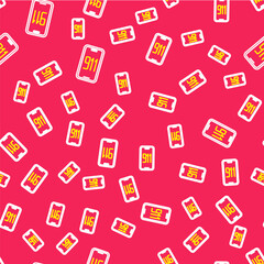 Line Mobile phone with emergency call 911 icon isolated seamless pattern on red background. Police, ambulance, fire department, call, phone. Vector