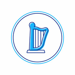 Filled outline Harp icon isolated on white background. Classical music instrument, orhestra string acoustic element. Vector