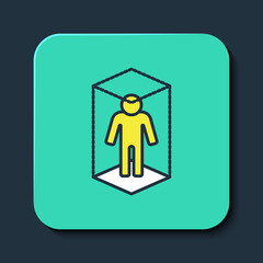 Filled outline 3d modeling icon isolated on blue background. Augmented reality or virtual reality. Turquoise square button. Vector