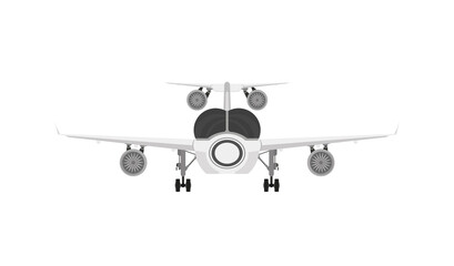 Fototapeta na wymiar Flying Boeing airliner isolated on white, front view.