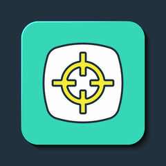 Filled outline Target sport icon isolated on blue background. Clean target with numbers for shooting range or shooting. Turquoise square button. Vector