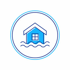 Filled outline House flood icon isolated on white background. Home flooding under water. Insurance concept. Security, safety, protection, protect concept. Vector