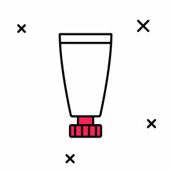 Filled outline Cream or lotion cosmetic tube icon isolated on white background. Body care products for woman. Vector