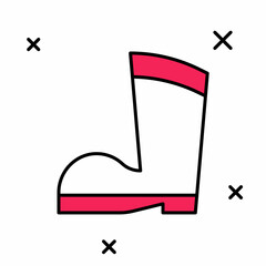 Filled outline Waterproof rubber boot icon isolated on white background. Gumboots for rainy weather, fishing, gardening. Vector