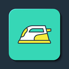 Filled outline Electric iron icon isolated on blue background. Steam iron. Turquoise square button. Vector