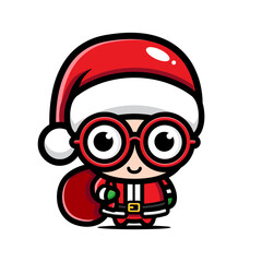 cute boy cartoon character design celebrating christmas wearing santa claus costume