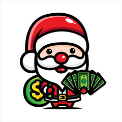 cute santa claus cartoon character design sharing money