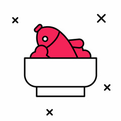 Filled outline Rice with fish in a bowl icon isolated on white background. Traditional Asian food. Vector